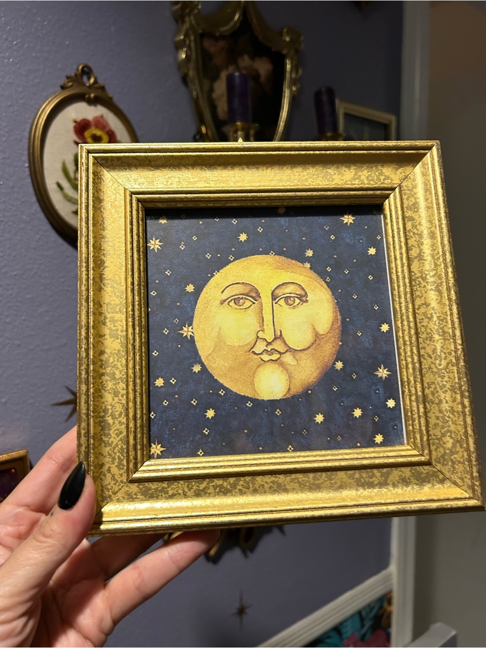 Vintage Mary Beth Zeitz Gold Moon Wall Art in Gold Frame